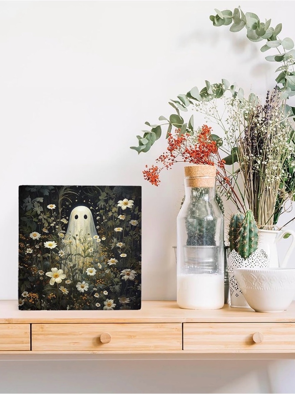 🎃New🎃Whimsical Ghost in Daisy Field Art Plague